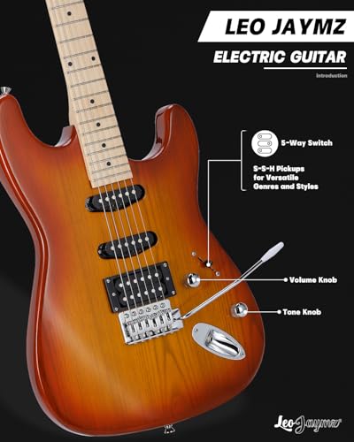 39" Full Size ST Style Electric Guitar Starter Kit with SSH Pickup, 5W Portable Amp, Tuner, Gig Bag, Strap & Accessories V194988