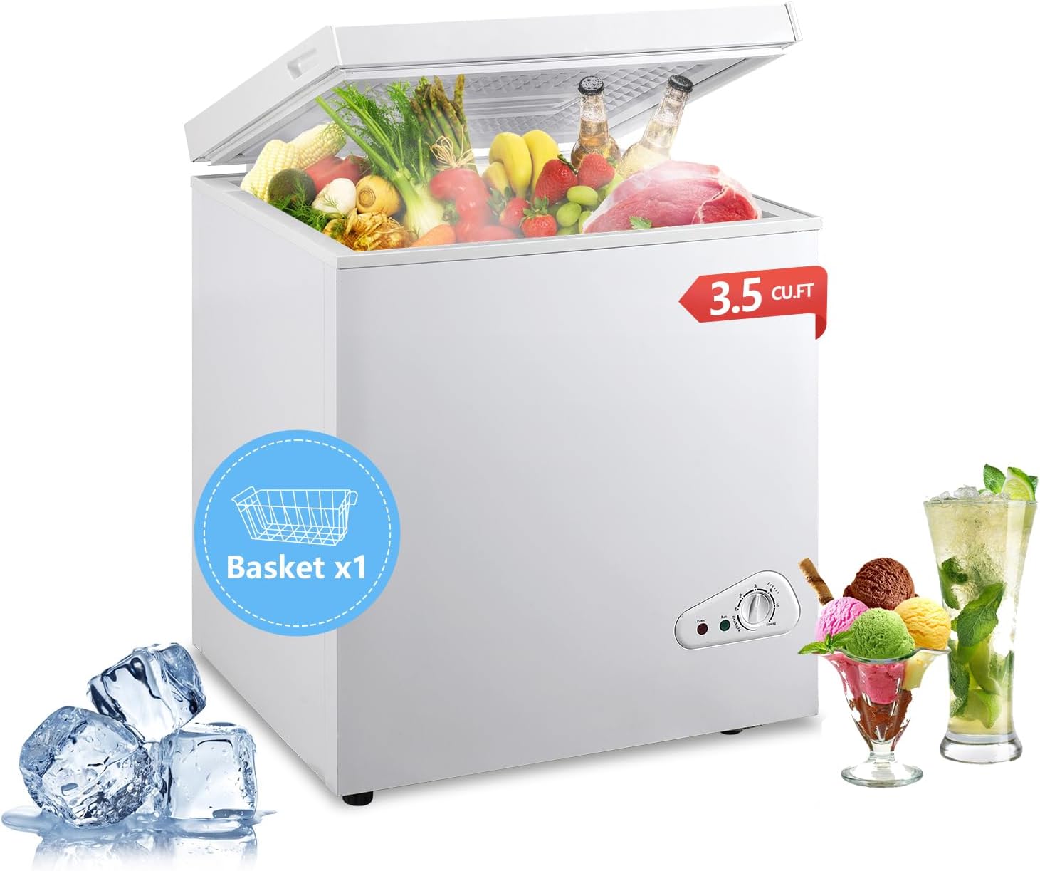 White 3.5 Cu.Ft Compact Chest Freezer with Removable Basket P182778