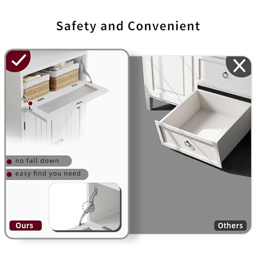 Navy Blue Bathroom Floor Storage Cabinet with Flip Glass Drawer P473302
