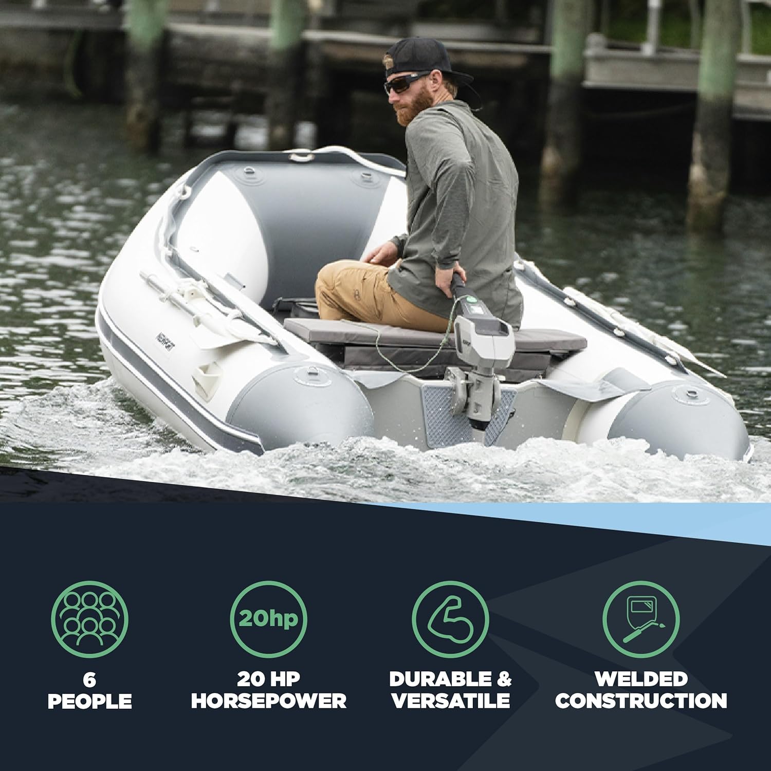 12ft 6in Inflatable Dinghy Boat Tender - 6 Person - 20 Horsepower, White/Gray L953
