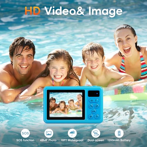 10 FT Waterproof Floating Camera with 32GB Card, Dual Screen Selfie Camera, 48MP 18X Autofocus Compact Digital Camera R541329