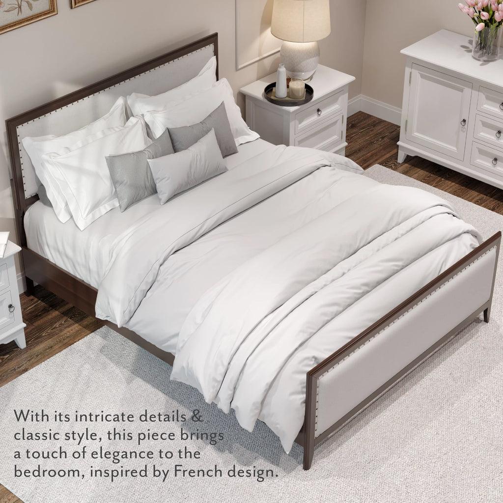 King Size Upholstered Wood Platform Bed Frame with Nailhead Trim L3807