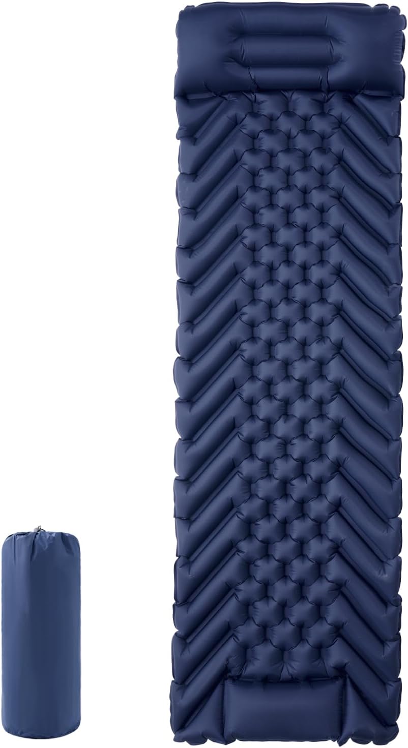Inflatable Sleeping Pad with Pillow and Built-in Foot Pump S93221