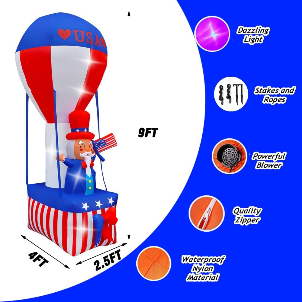 9FT Uncle Sam on Hot Air Balloon Inflatable with LED Lights N775141