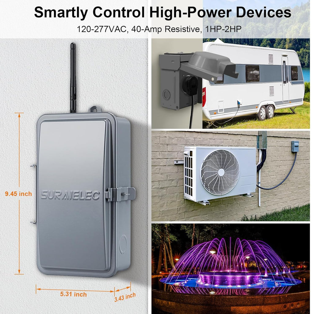 WiFi Smart Pool Timer, 40 AMP, Outdoor Heavy Duty Metal Casing J644138