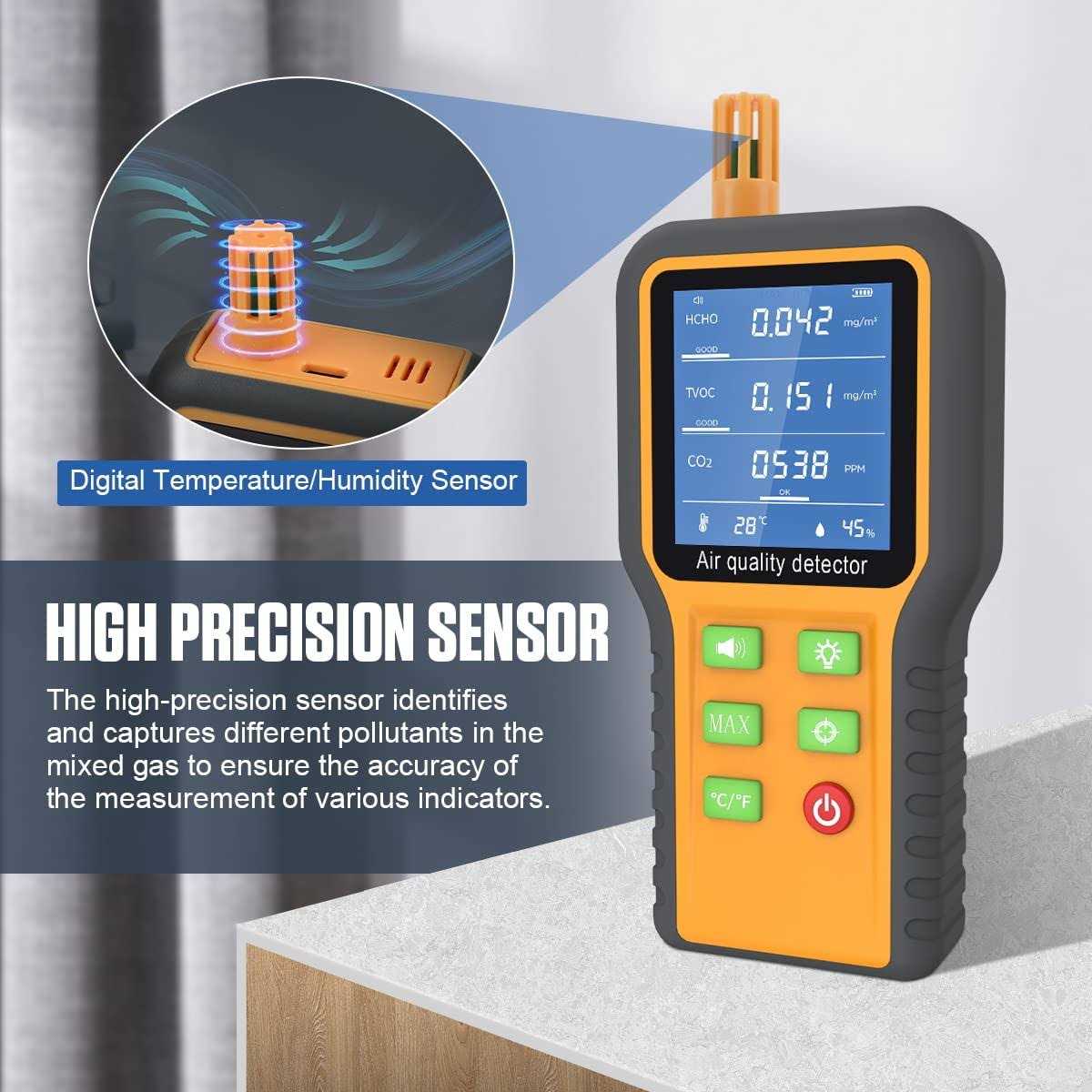 Air Quality Monitor CO2 Meter Carbon Dioxide Formaldehyde Detector K9402