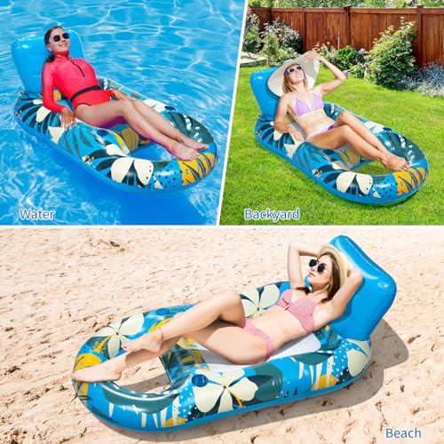 Heavy Duty Inflatable Pool Float with Cup Holder Backrest O431669