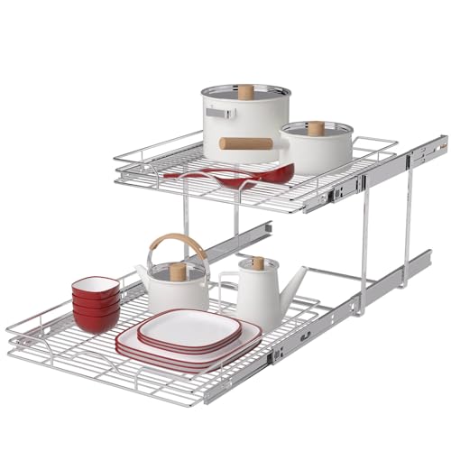 2 Tier Pull Out Cabinet Organizer 7.5" W x 21.5" D Chrome C206