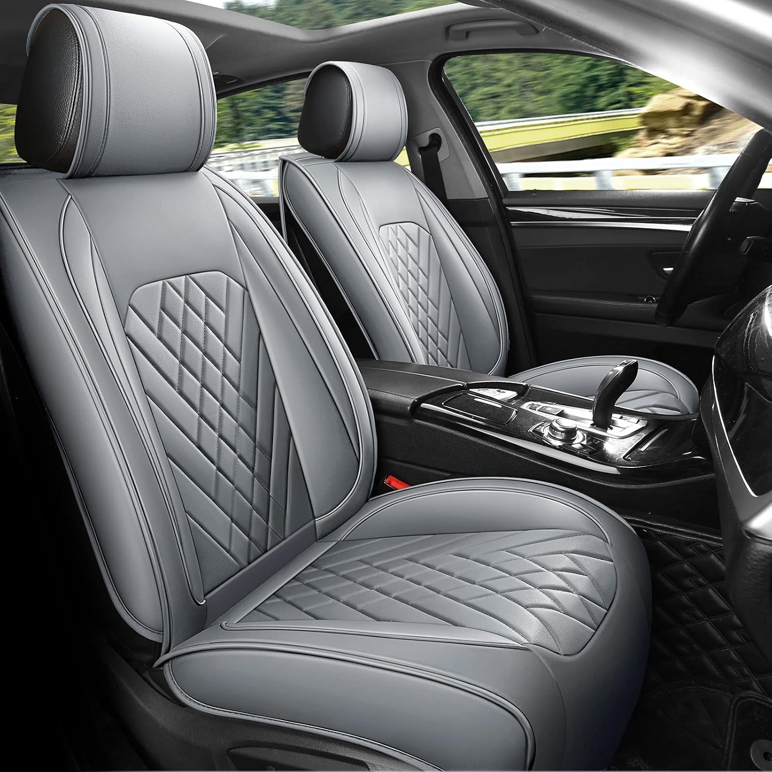 Grey Leather Car Seat Cover Full Set for 5 Seats E610