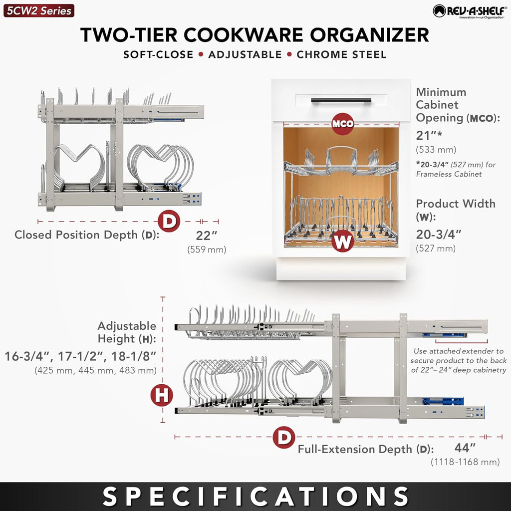 Two-Tier Steel Wire Pullout Cookware Cabinet Organizer E73431
