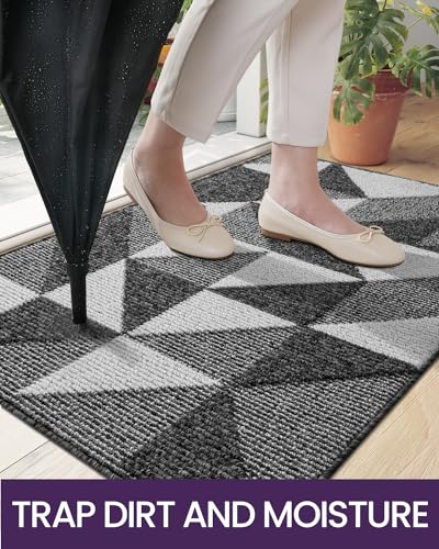 Black Non Slip Washable Absorbent Low-Profile Entrance Mat, 24"X36" Q125