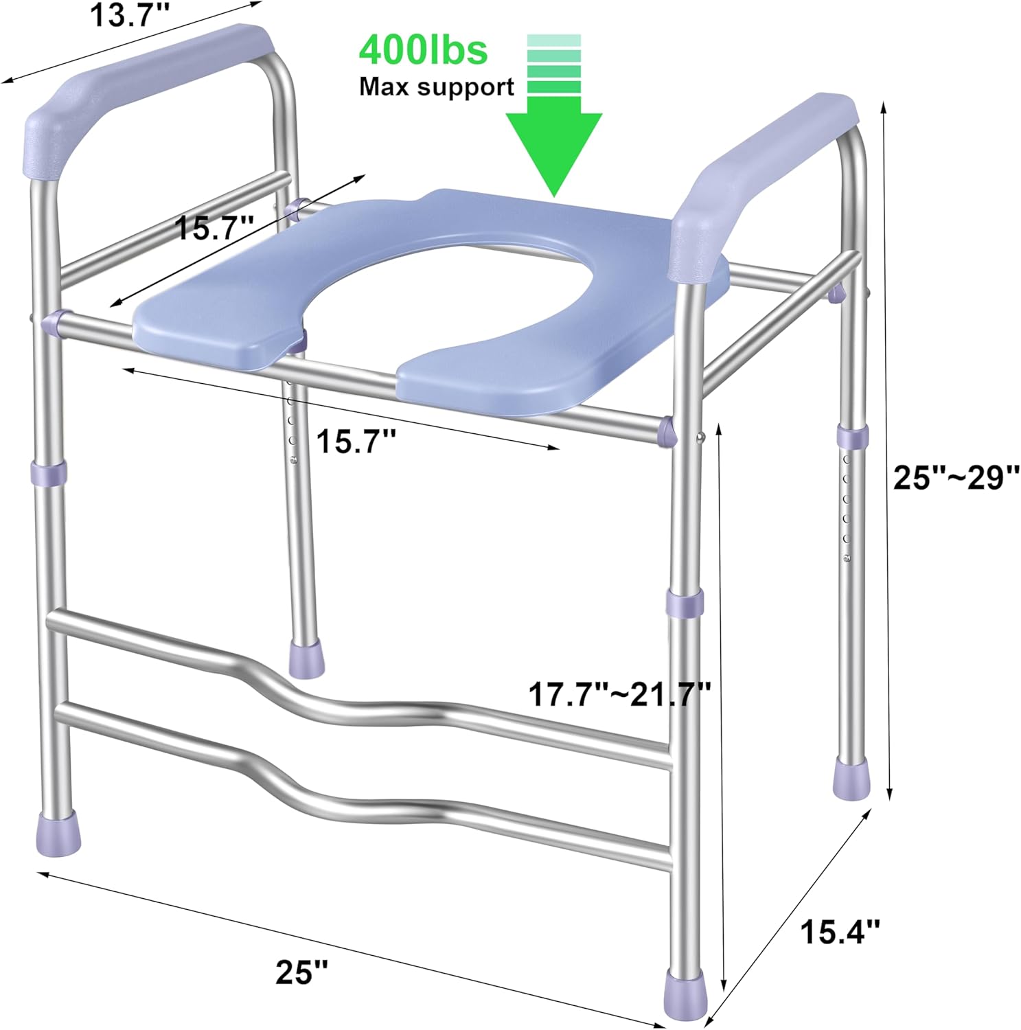 Raised Toilet Seat with Handles 400lbs, Adjustable Height R69221