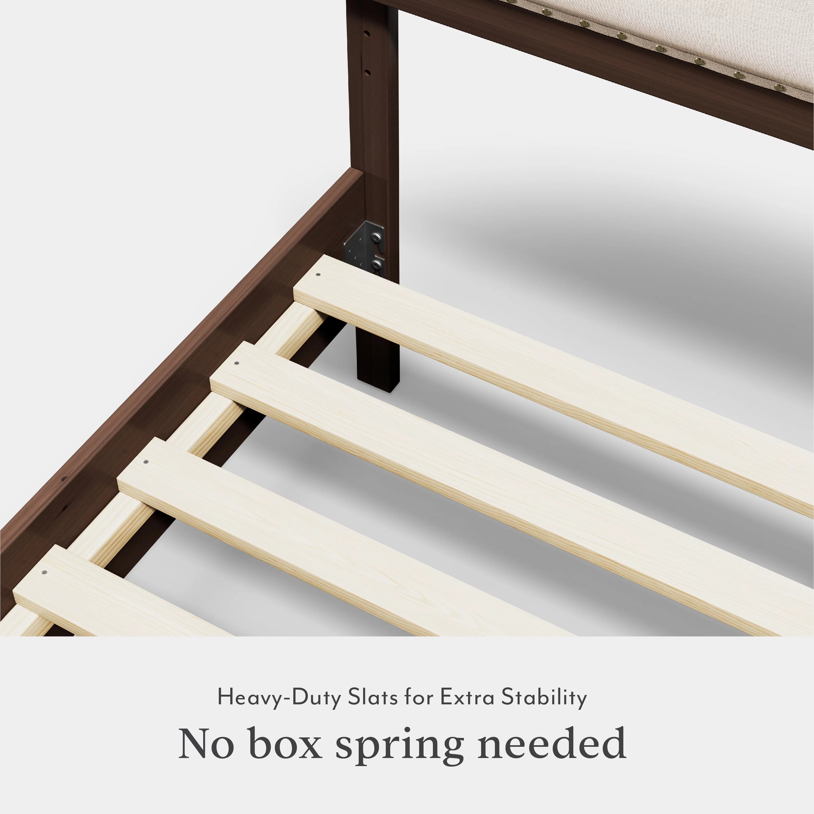 King Size Upholstered Wood Platform Bed Frame with Nailhead Trim L3807