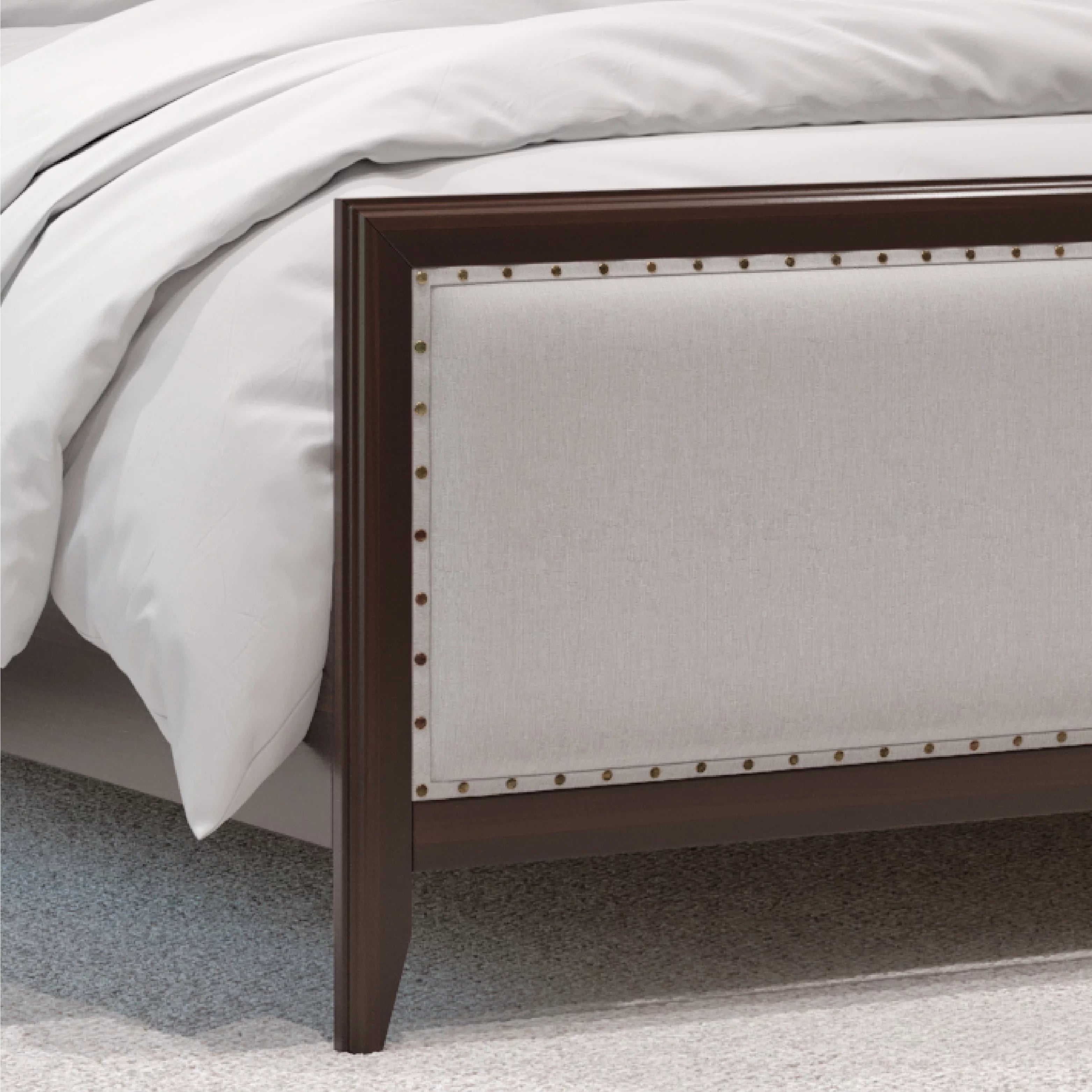 King Size Upholstered Wood Platform Bed Frame with Nailhead Trim L3807