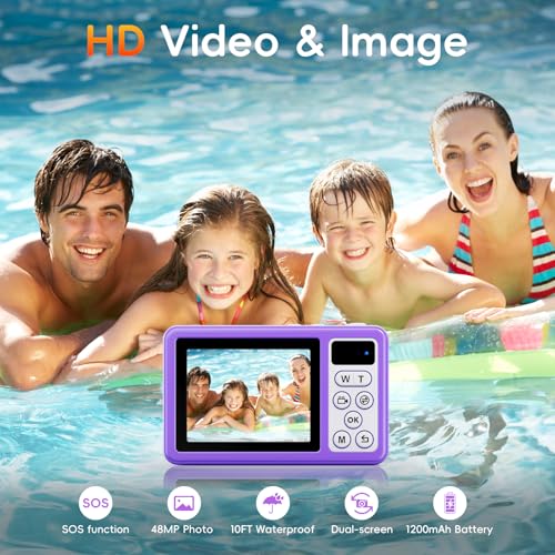 10 FT Waterproof Floating Camera with 32GB Card, Dual Screen Selfie Camera, 48MP 18X Autofocus Compact Digital Camera R541329