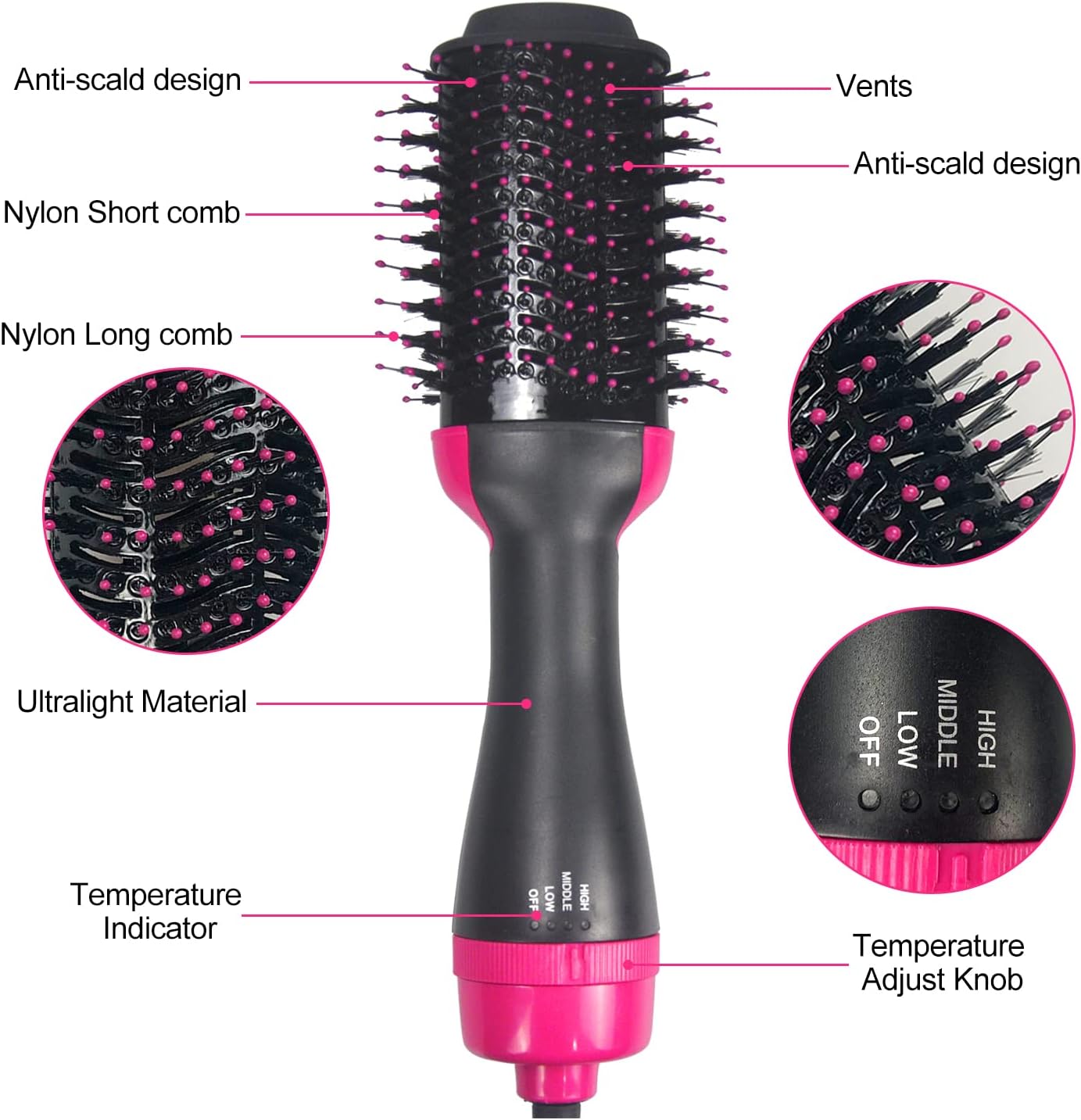 4 in 1 Hair Dryer Brush with Ceramic Titanium Barrel A9568