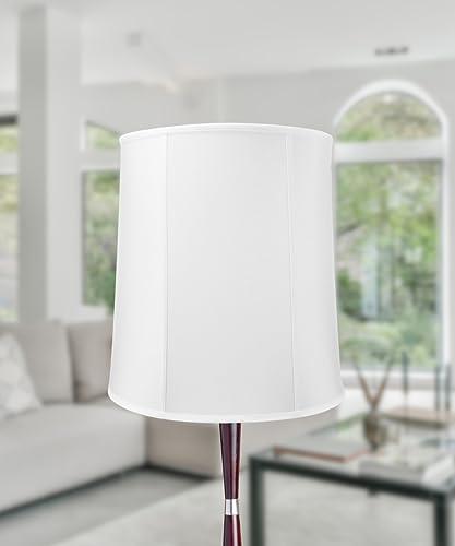 14"x16"x17" Tall Drum Lampshade with White Shantung Fabric K43188