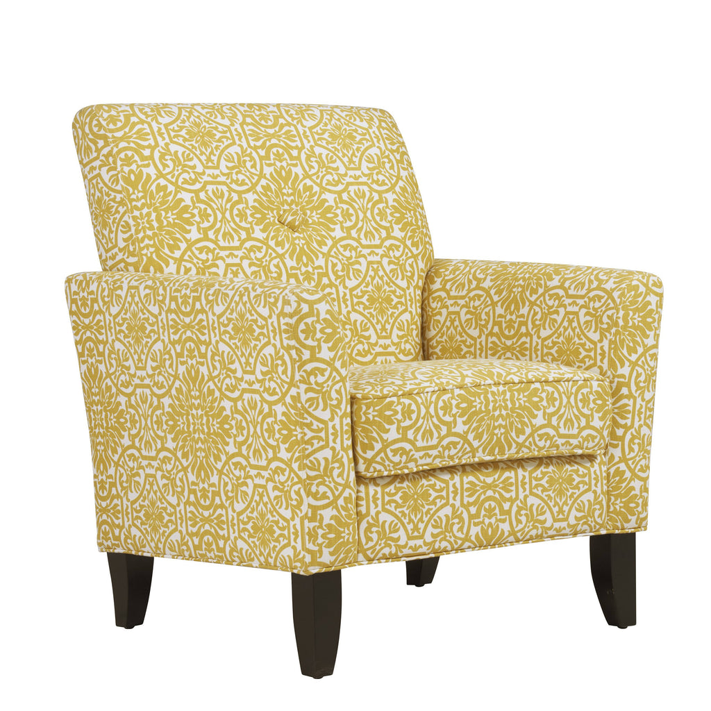 Button Tufted Arm Chair Gold Damask Y9245