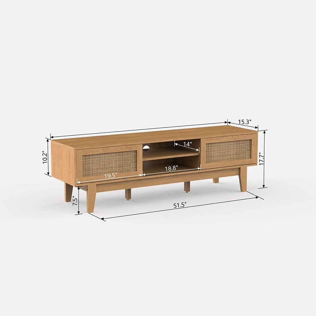 Rattan Sliding Doors Low Profile Television Stand 59 Inch U954805