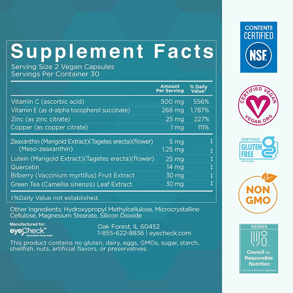 Natural Eye Health Vitamins with Bilberry Zeaxanthin Lutein (60 Capsules) G6027