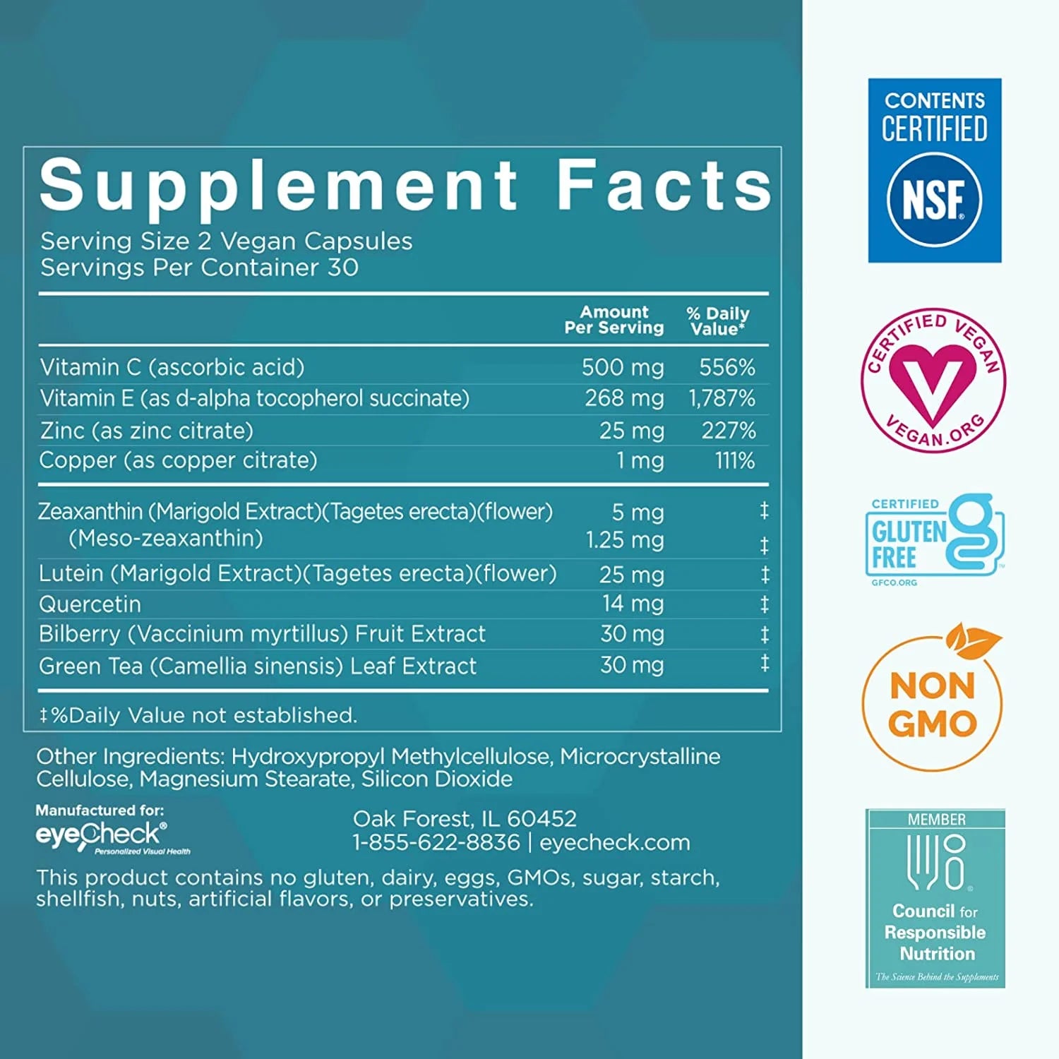 Natural Eye Health Vitamins with Bilberry Zeaxanthin Lutein (60 Capsules) G6027