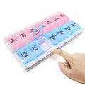 Large 7 Day Pill Organizer 2 Times a Day, AM PM Pill Box, 14 Dividers Vitamin Holder with Push Button Q52411