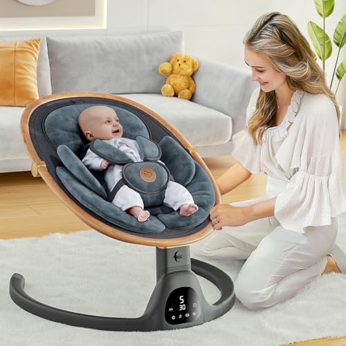 White Portable Baby Swing with Bluetooth Speaker, 3 Seat Positions, 5 Speeds and Remote Control U75612