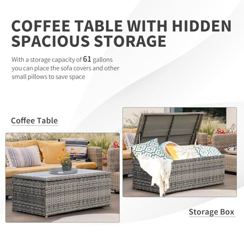 14 Piece Brown Rattan Patio Sectional Sofa Set with Coffee Table E132