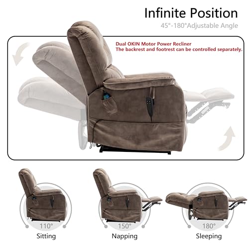 Brown Velvet Oversized Power Lift Recliner Chair with Massage Heat L209