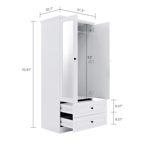 White 4 Door 2 Hanging Rod 4 Drawer Wood Armoire Wardrobe Closet L85267