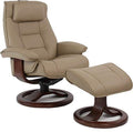 Large Ergonomic Recliner Chair with Ottoman in Stone Leather with Teak Wood Base X955