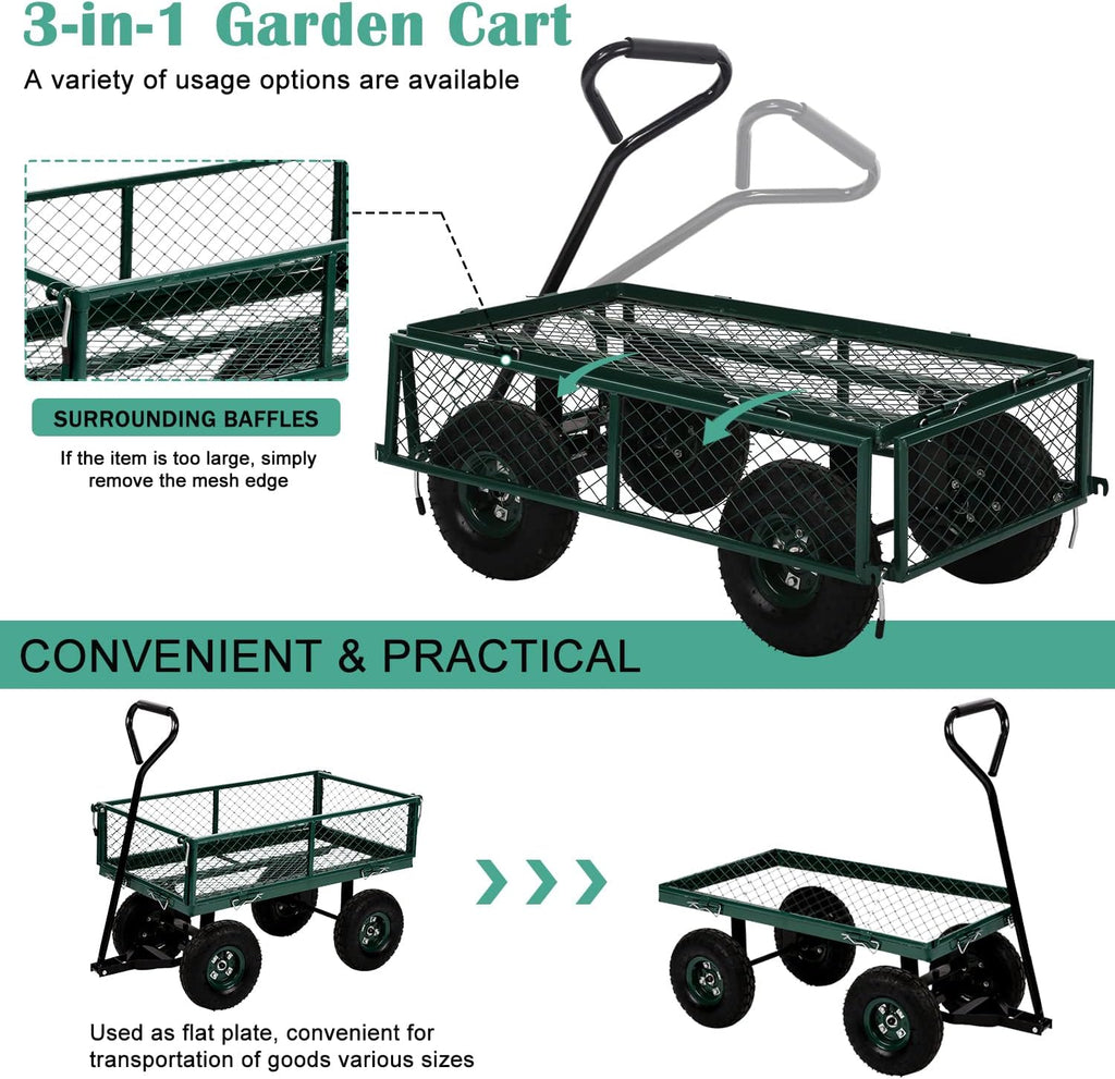 Heavy Duty Utility Wagon Garden Cart with Removable Sides, 400lb Weight Capacity, Folding Collapsible Wagon D1998