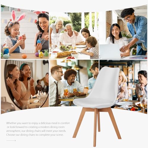 White PU Leather Dining Chairs Set of 4 with Wood Legs J266902