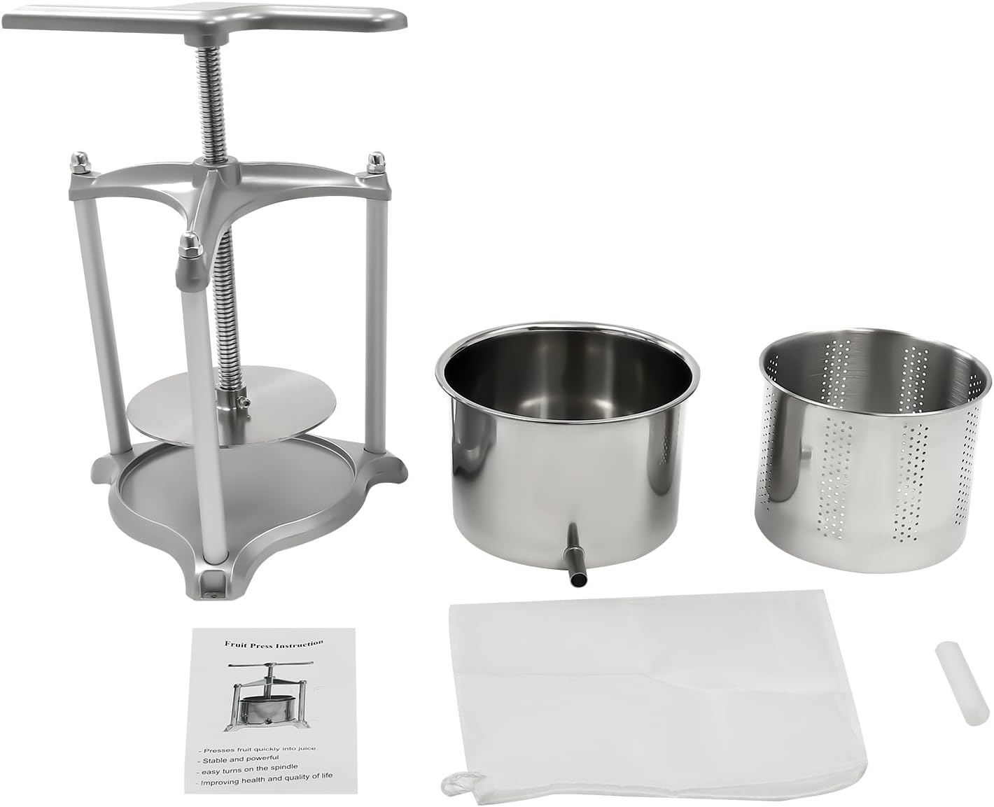 Stainless Steel Fruit Press with Dual Barrels and Filter Bag Z199