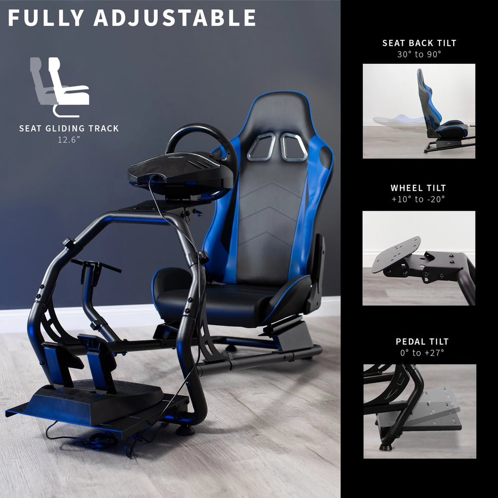 Black Racing Simulator Cockpit with Wheel Stand and Reclining Seat B795