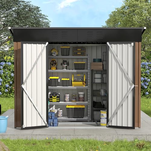 Gray White 6 x 6 FT Resin Outdoor Storage Shed with Floor F93440