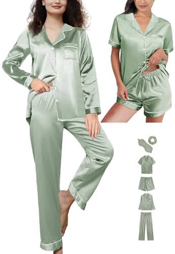 6Pcs Silk Satin Pajamas Set G900
