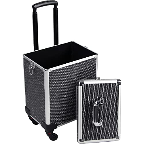 Silver Aluminum Rolling Makeup Train Case with 4 Removable Wheels X455822