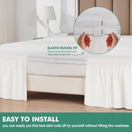 White Adjustable Elastic Wrap Around Bed Skirt 25" Drop B990
