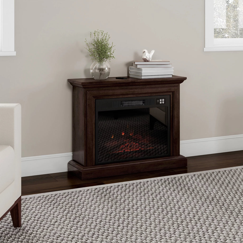 Brown Mobile Electric Fireplace with Mantel and Remote Control E593847