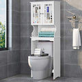 Gray Wooden Over The Toilet Storage Cabinet with Double Doors and Adjustable Shelf G427