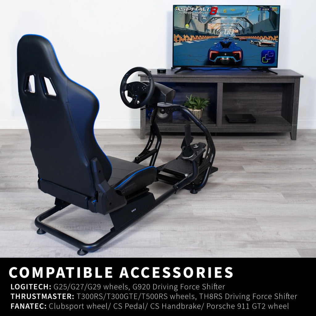 Black Racing Simulator Cockpit with Wheel Stand and Reclining Seat B795