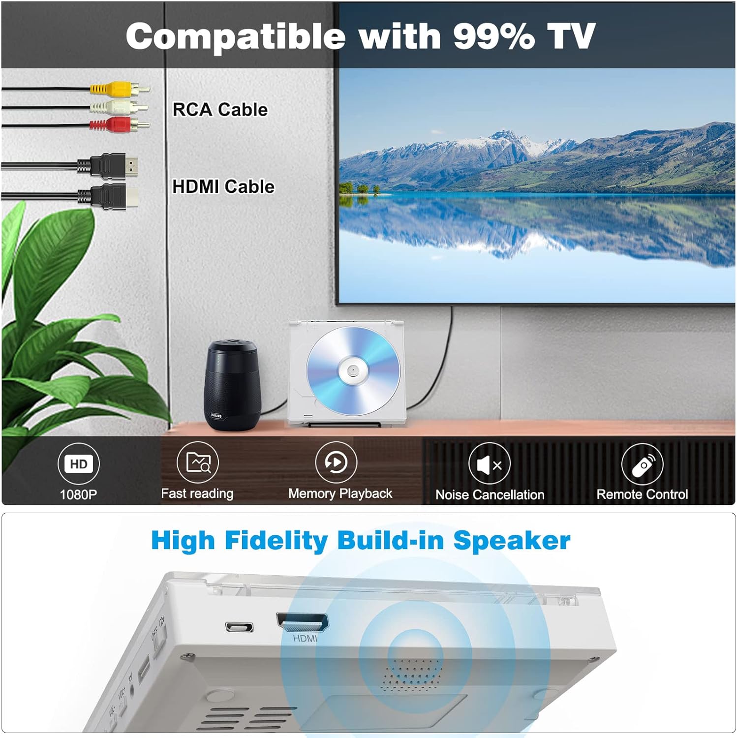 Mini DVD Player with Built-in Speaker, HDMI/RCA Output, USB Input, Remote Control N464590