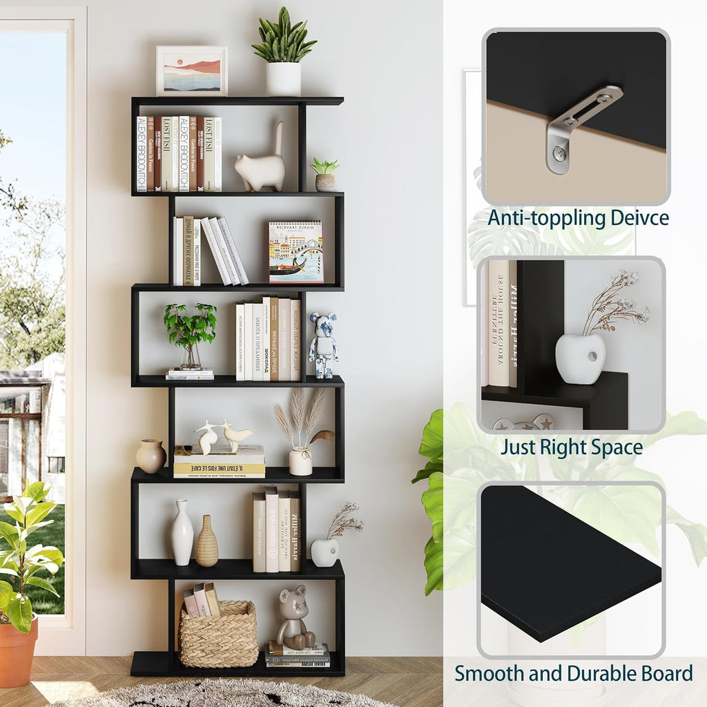 Black 6 Tier Geometric Bookshelf B38816