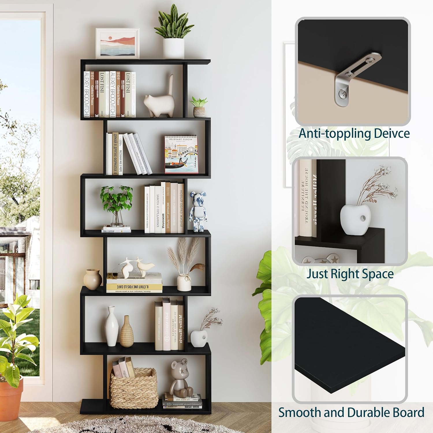 Black 6 Tier Geometric Bookshelf B38816