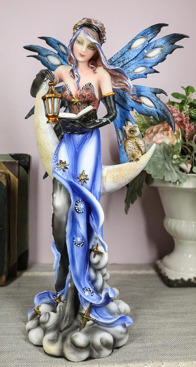 14" Tall Fairy Statue with Lantern and Owl D320