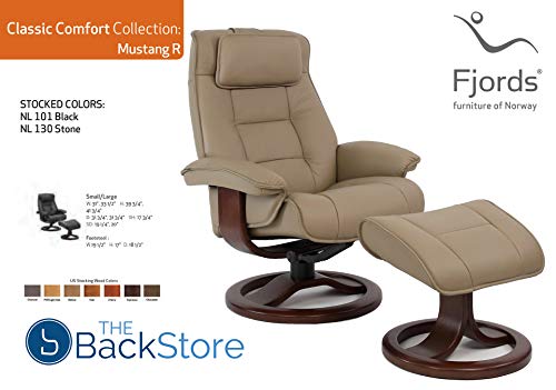 Large Ergonomic Recliner Chair with Ottoman in Stone Leather with Teak Wood Base X955
