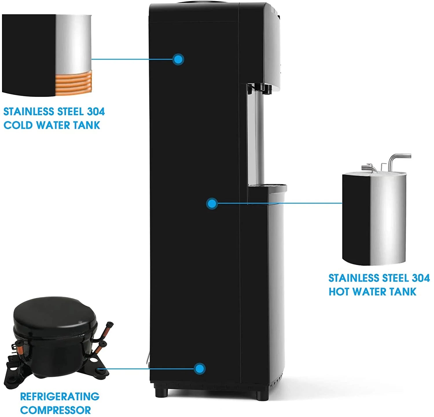 Black 5 Gallon Top Loading Water Dispenser Cooler with Child Safety Lock C6443