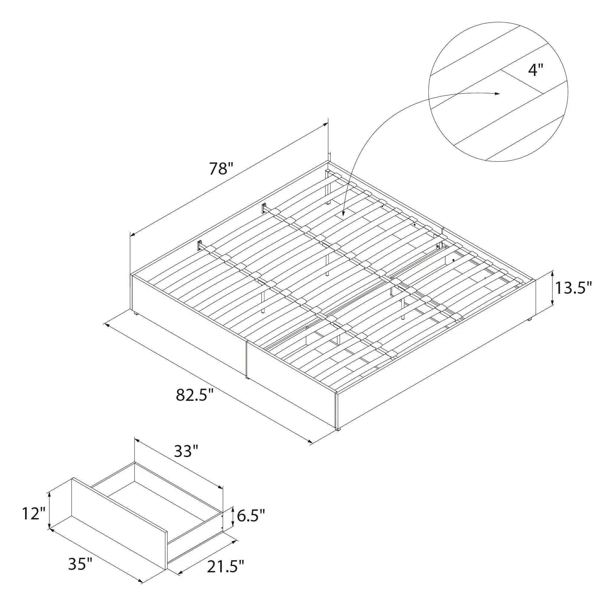 Gray Linen King Platform Bed with Storage B486