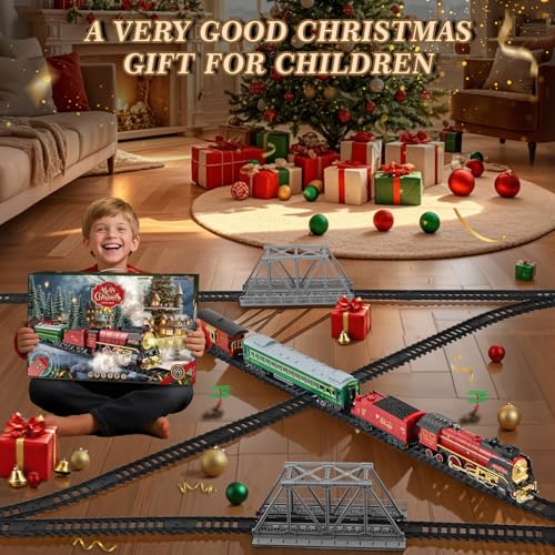 Electric Train Set with Remote Control, Steam Locomotive with Smoke, Lights & Sounds E74425